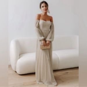 Vici Goddess of Life Metallic Plisse Maxi Dress in Gold, Size Medium